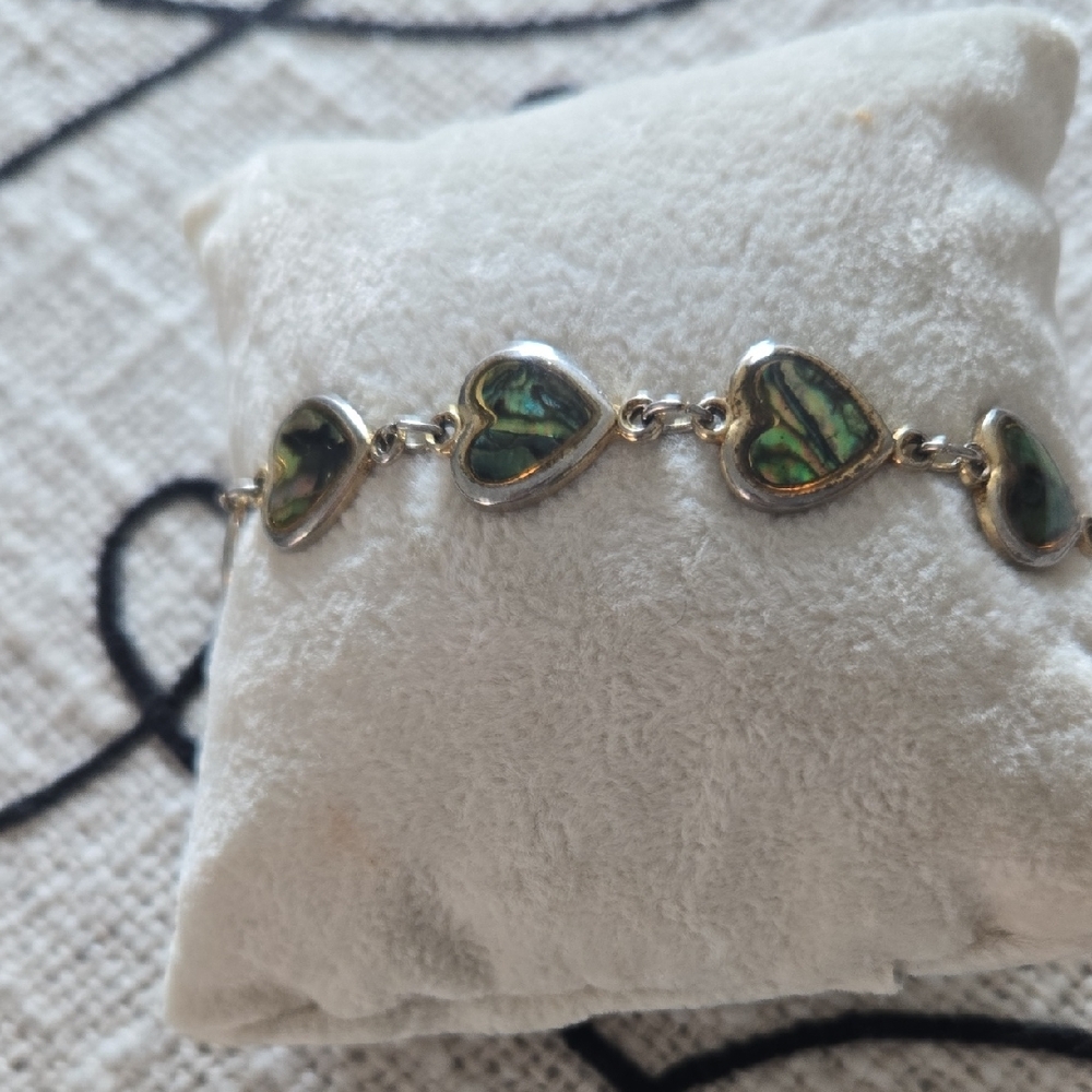Silver Leaf Bracelet with Green Stones